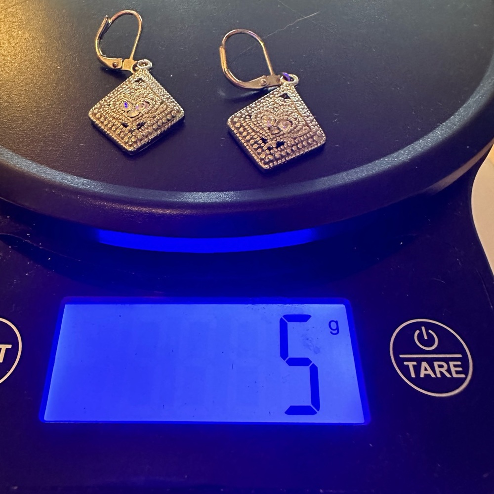 Antique Silver Triangle Dangle Pierced Earrings - image 2